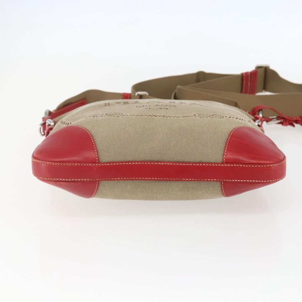 Prada Logo Zip Crossbody Bag Canvas Beige Canvas Shoulder Bag Bag (Pre-Owned)