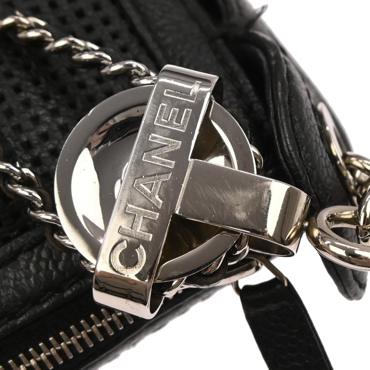 Chanel Pulley Camera Bag Perforated Caviar Black Leather Shoulder Bag Bag (Pre-Owned)