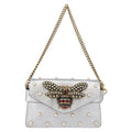 Gucci Broadway Pearly Bee Shoulder Bag Embellished Leather Silver Leather Shoulder Bag Bag (Pre-Owned)