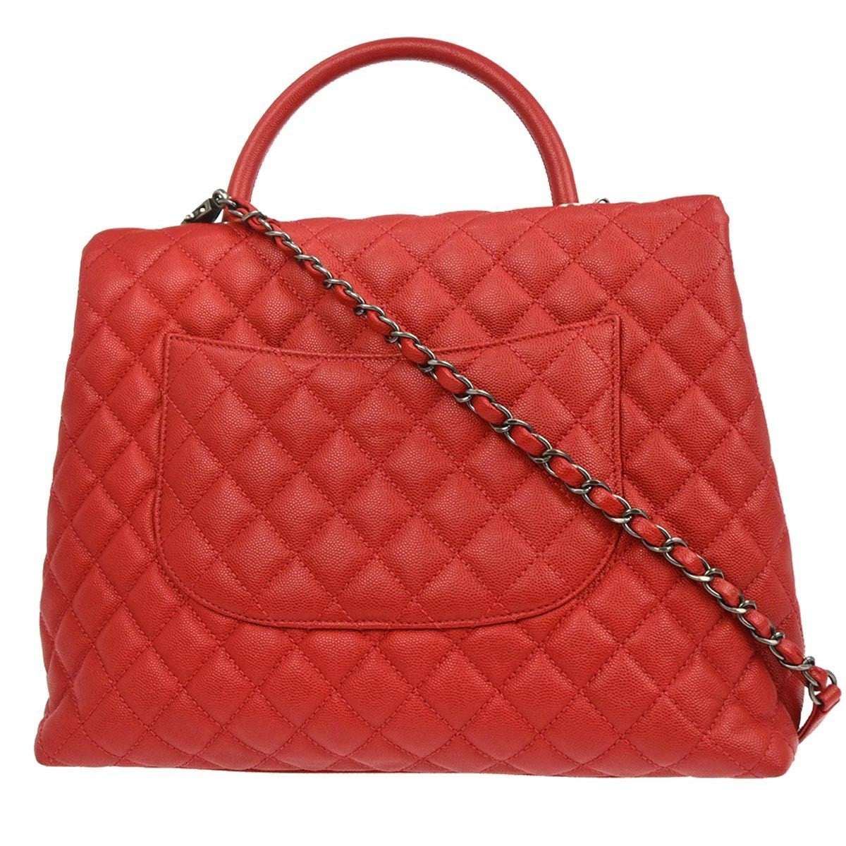 Chanel Coco Top Handle Bag Quilted Caviar Red Leather Handbag (Pre-Owned)