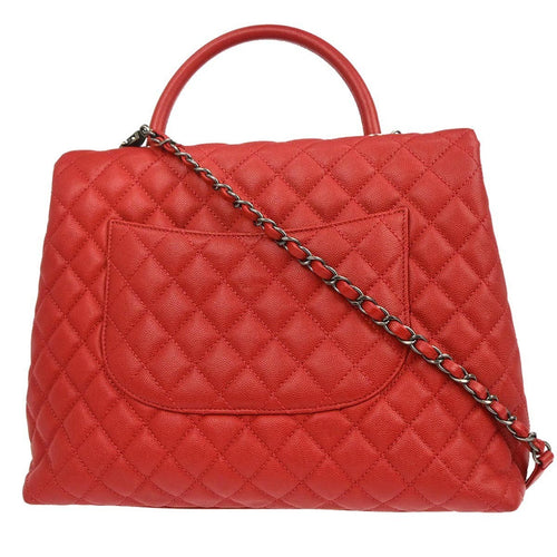 Chanel Coco Top Handle Bag Quilted Caviar Red Leather Handbag (Pre-Owned)