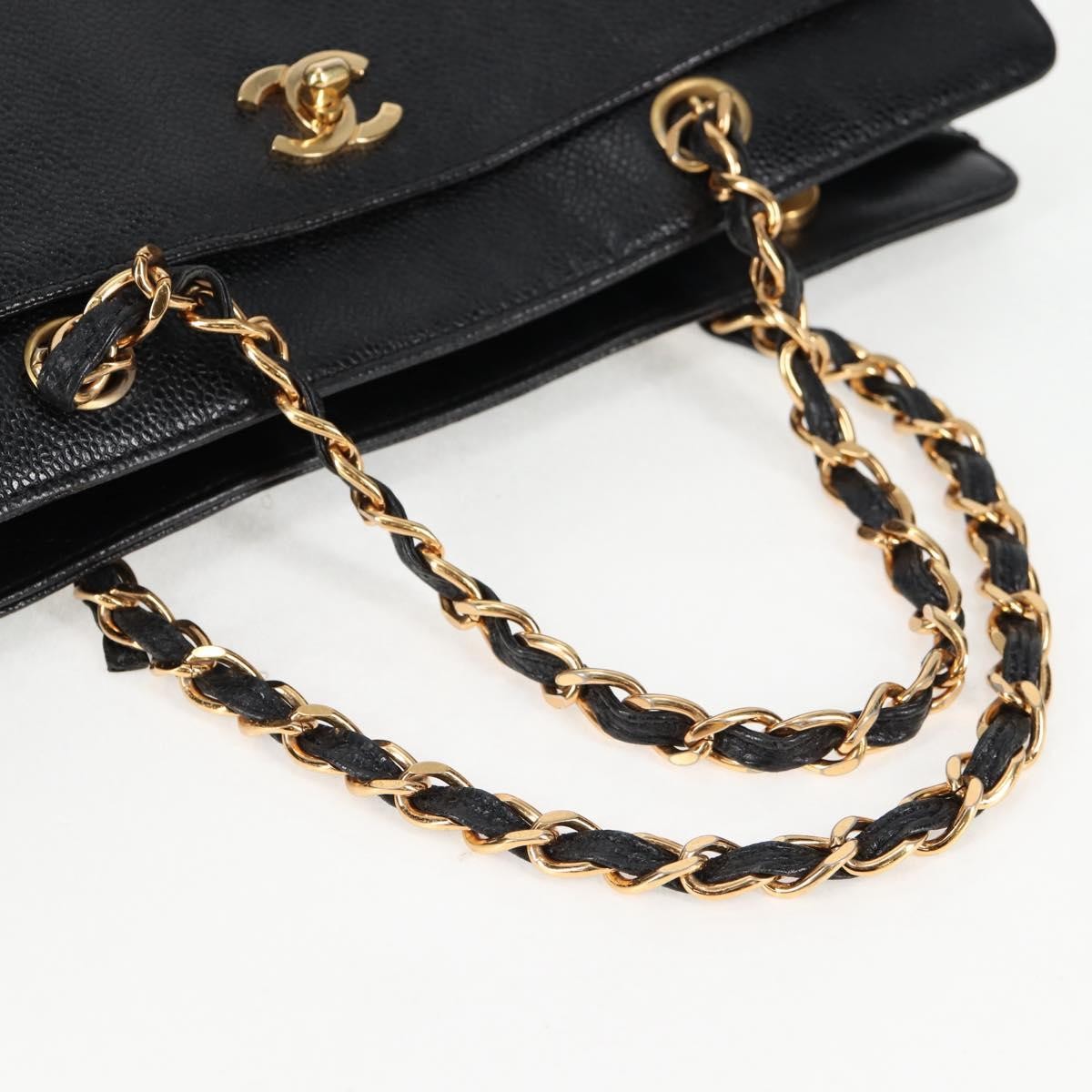 Chanel Vintage Cc Lock Pocket Chain Tote Caviar Black Leather Tote Bag Bag (Pre-Owned)