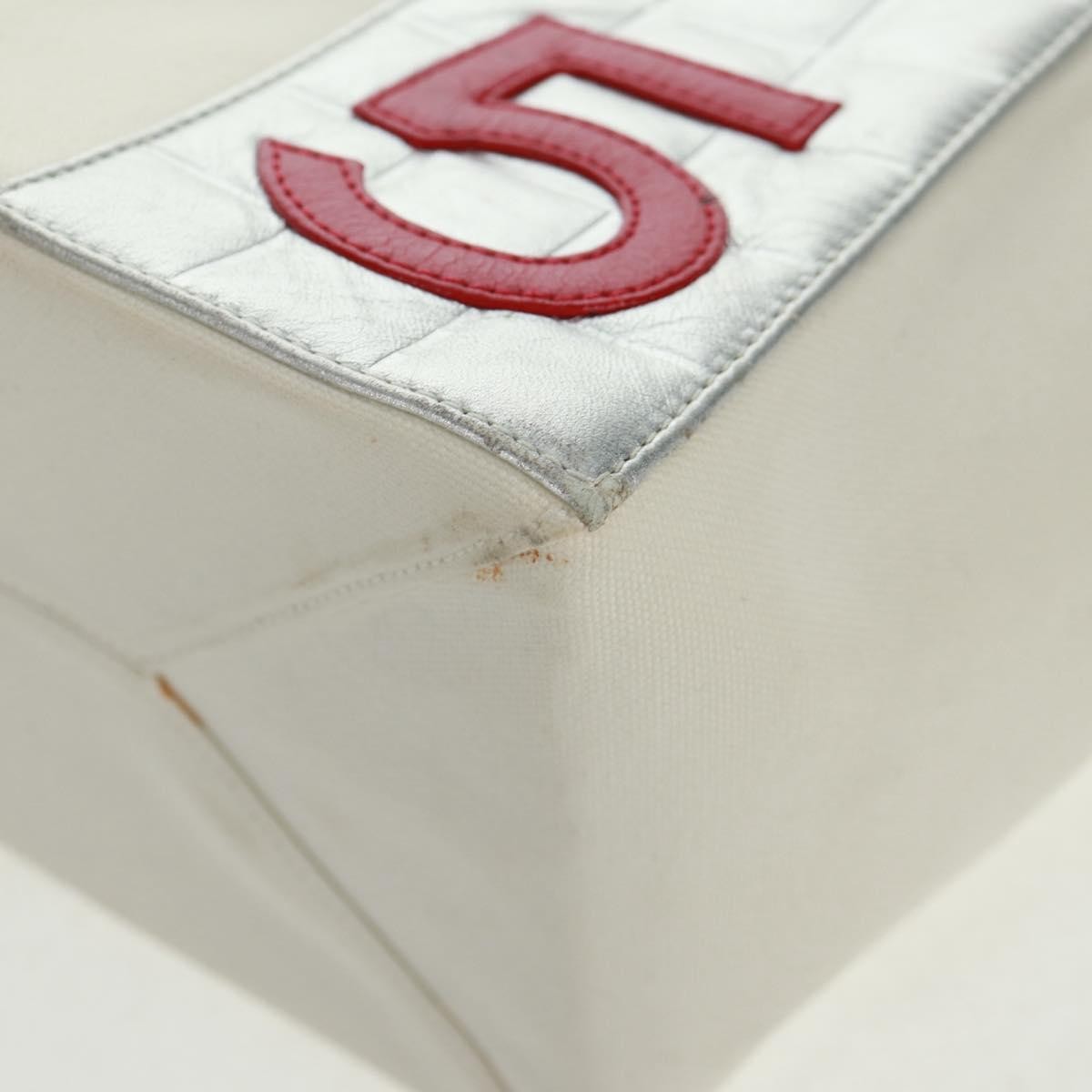 Chanel No.5 Tote Canvas And Leather White Canvas Tote Bag Bag (Pre-Owned)