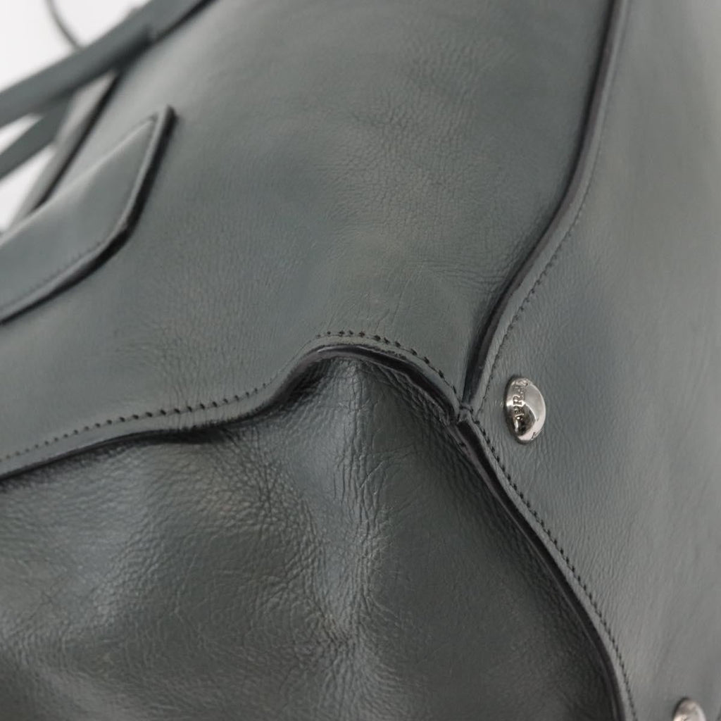 Prada Twin Pocket Lock Flap Tote Glace Calf Gray Leather Tote Bag Bag (Pre-Owned)