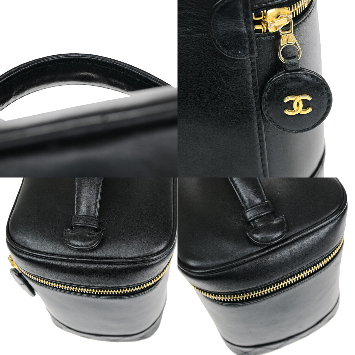 Chanel Vanity Pouch Leather Black Leather Bag (Pre-Owned)