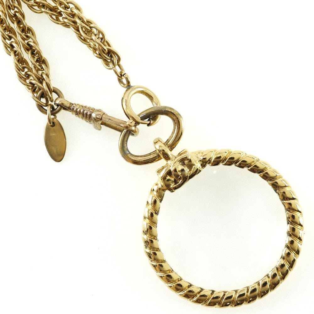 Chanel Vintage Double Cc Pendant Necklace Metal Gold Gold_Plated Jewelry (Pre-Owned)