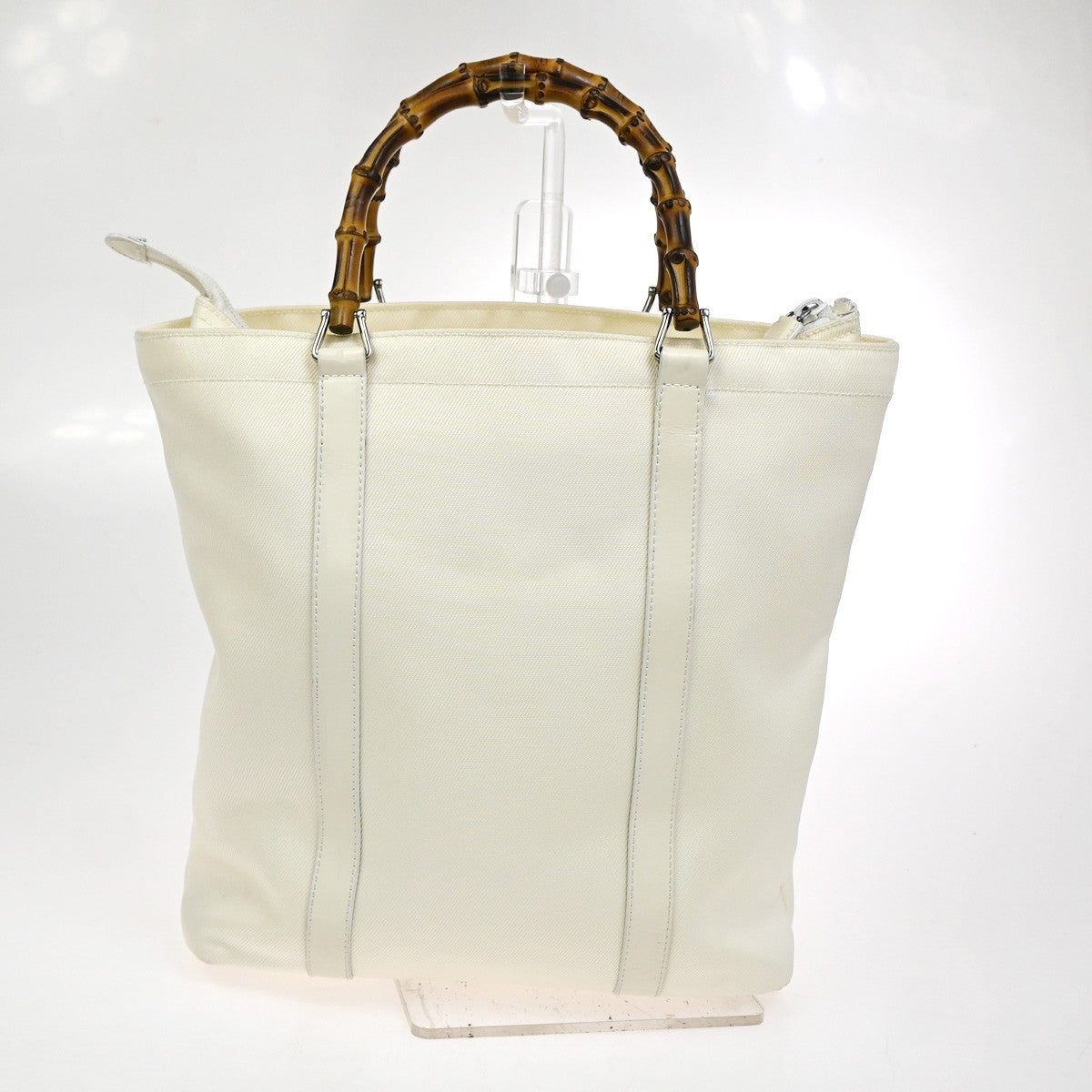 Gucci Convertible Bamboo Zip Tote Nylon White Nylon Tote Bag Bag (Pre-Owned)