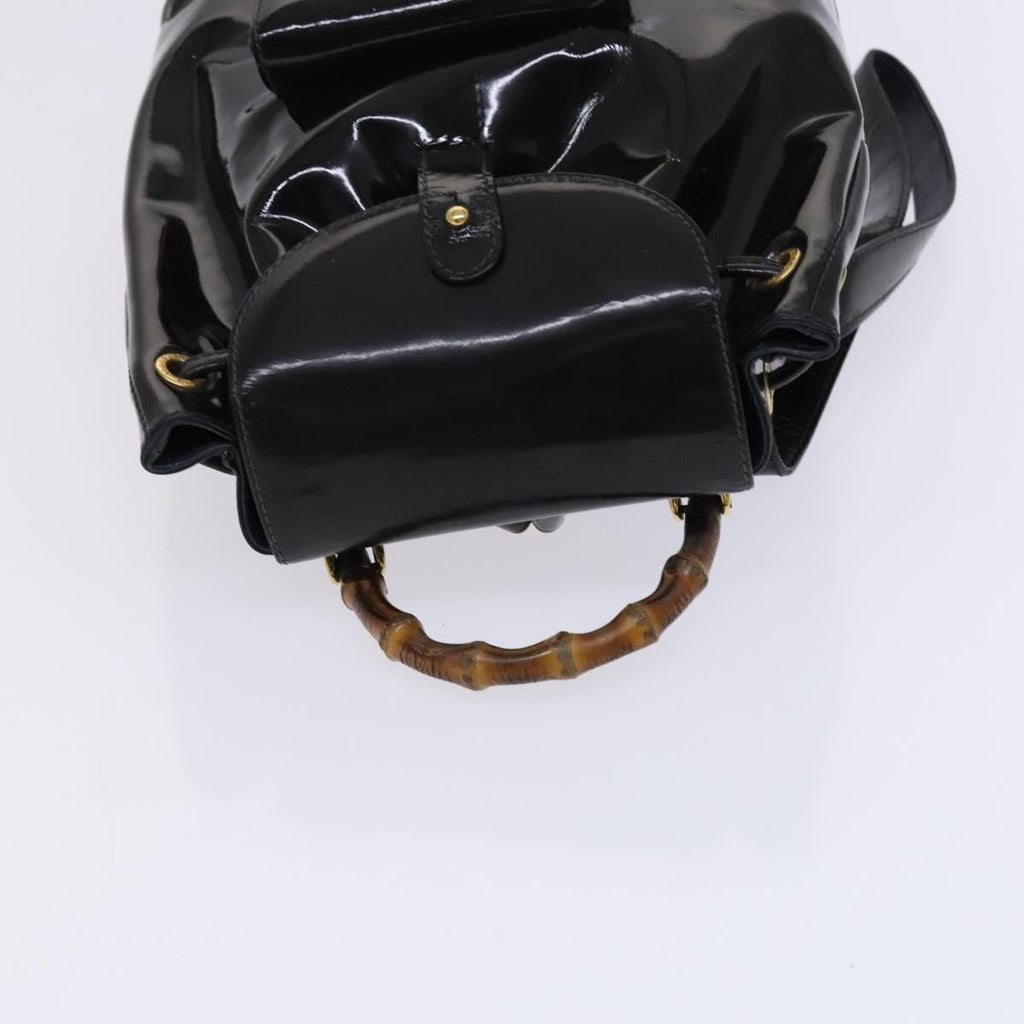 Gucci Vintage Bamboo Backpack Patent Black Patent_Leather Backpack Bag (Pre-Owned)