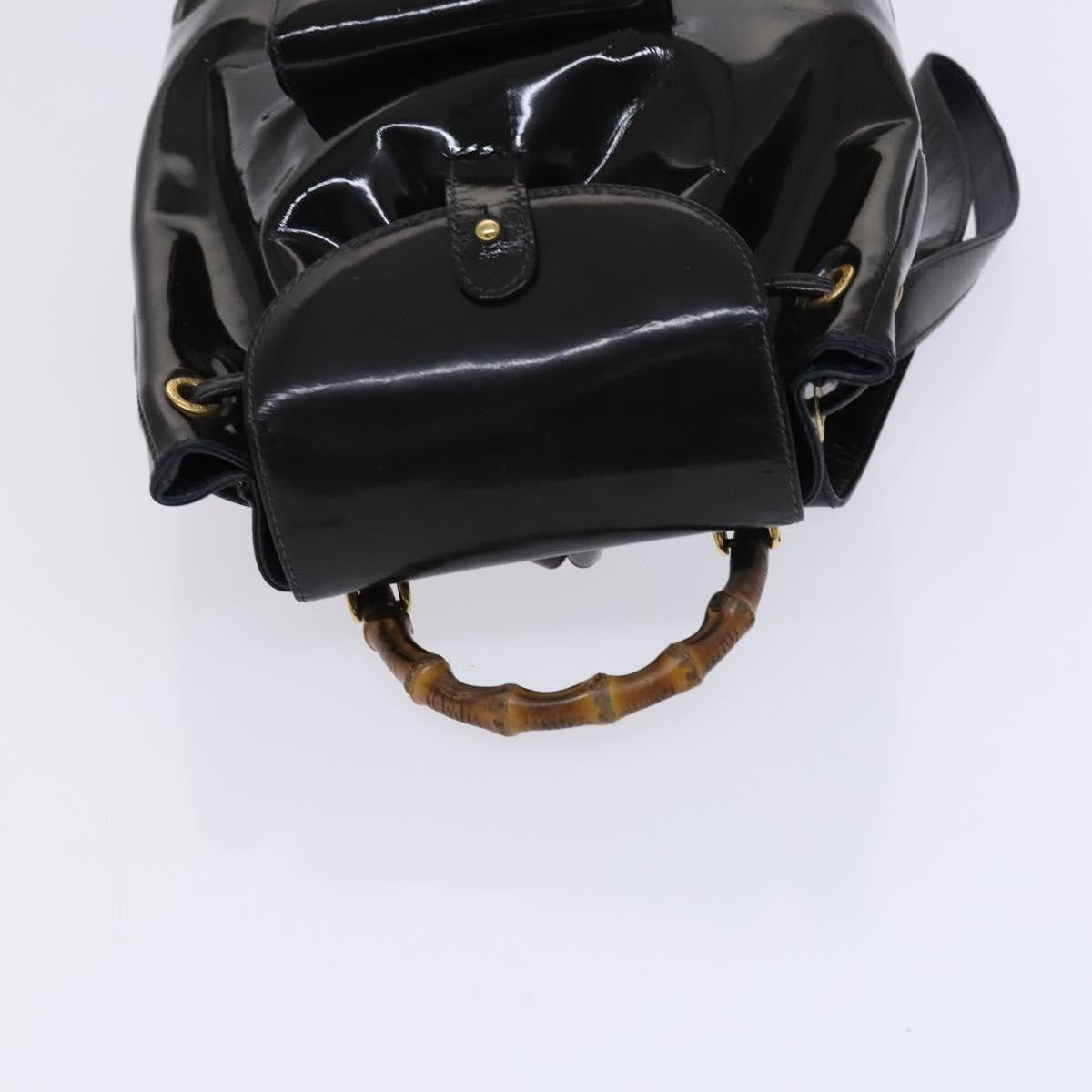 Gucci Vintage Bamboo Backpack Patent Black Patent_Leather Backpack Bag (Pre-Owned)