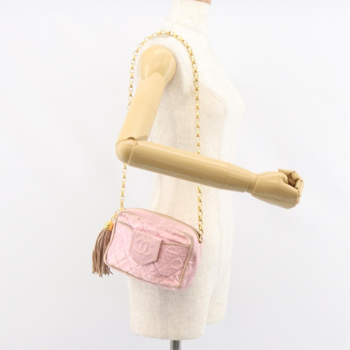 Chanel Vintage Camera Tassel Bag Satin Pink Satin Shoulder Bag Bag (Pre-Owned)