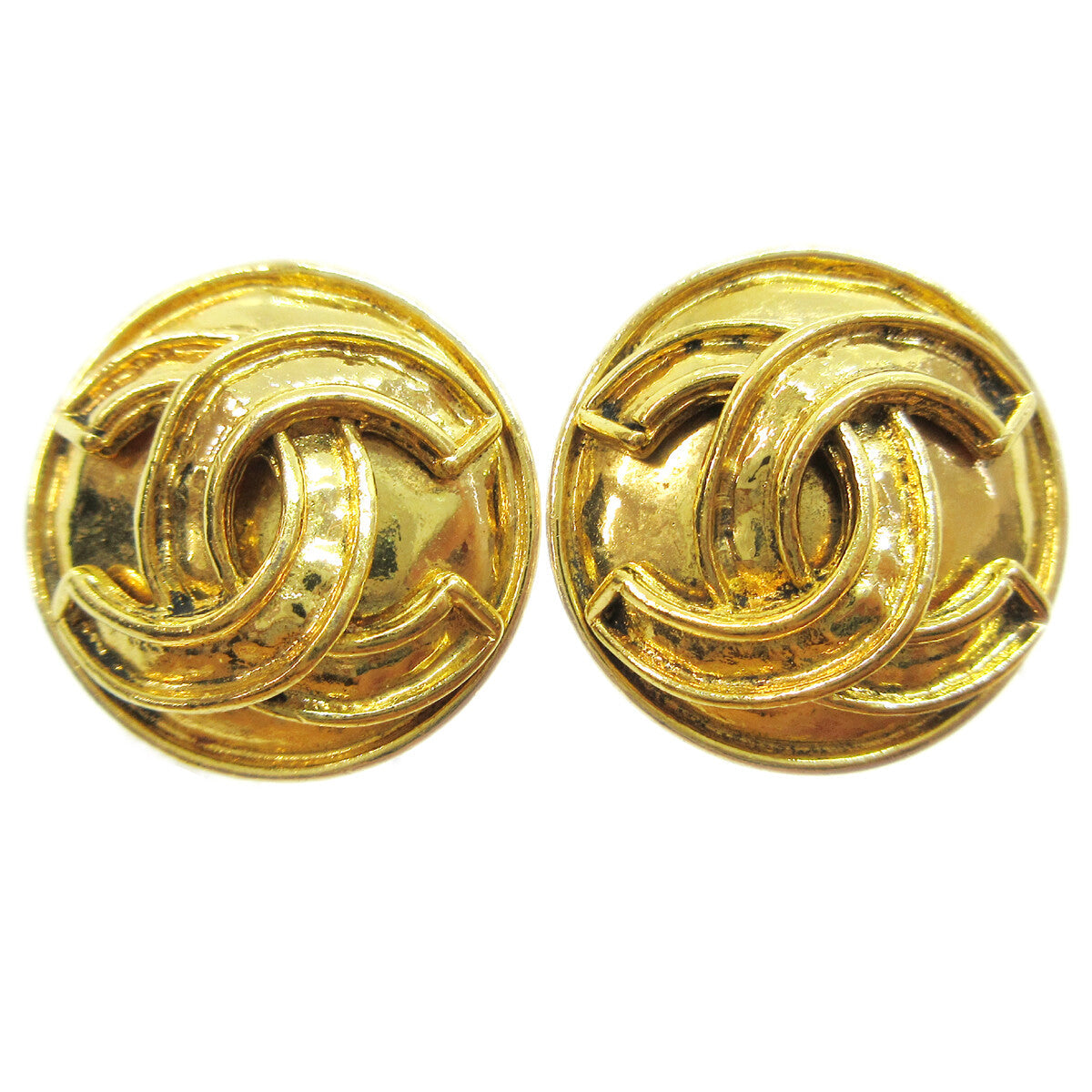 Chanel Cc Button Clip-On Earrings Metal Gold Gold_Plated Earrings Jewelry (Pre-Owned)