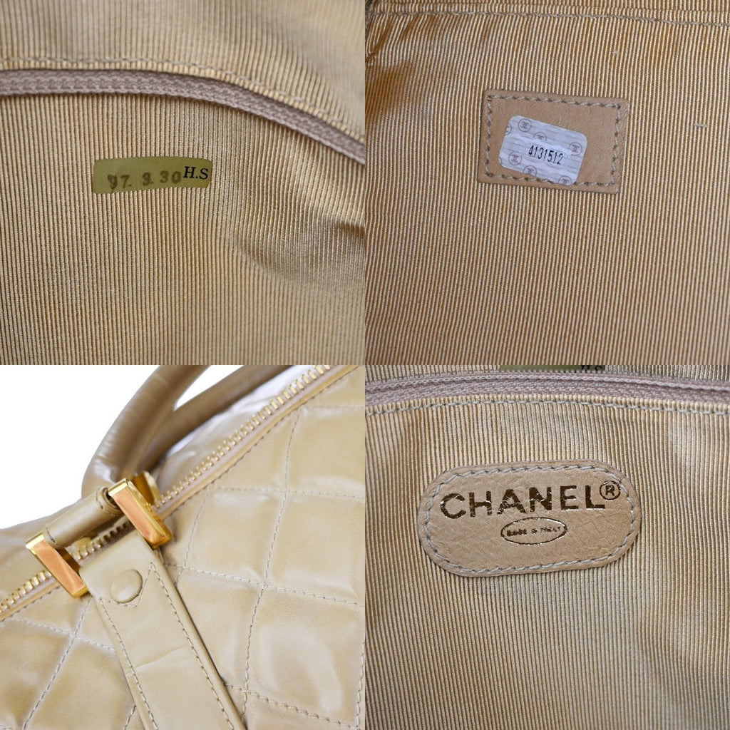 Chanel Vintage Bowler Bag Lambskin Beige Patent_Leather Handbag (Pre-Owned)