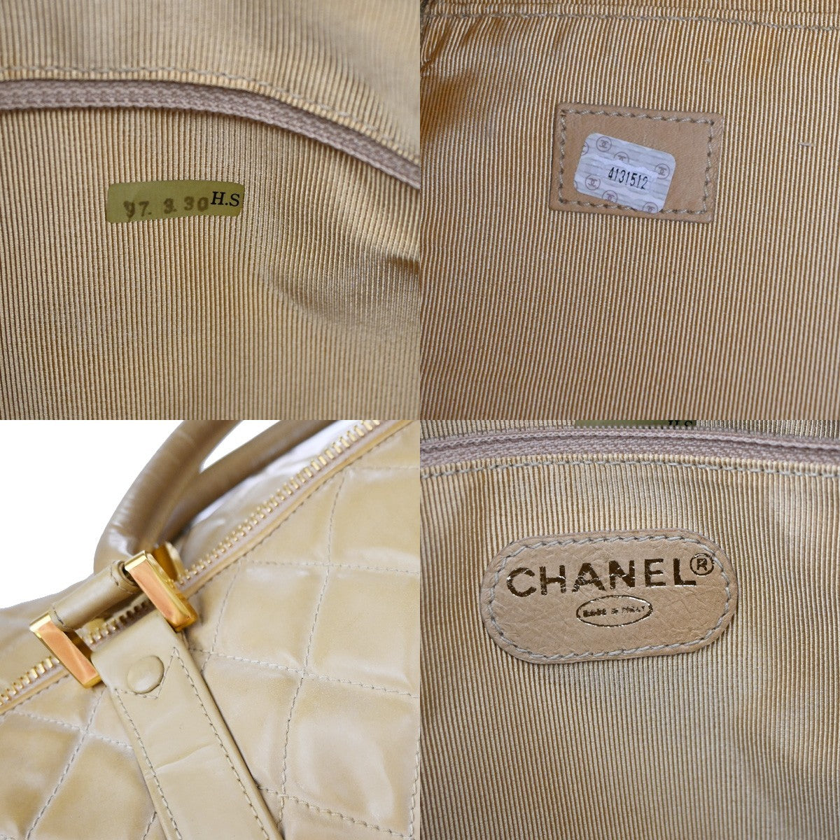 Chanel Vintage Bowler Bag Lambskin Beige Patent_Leather Handbag (Pre-Owned)