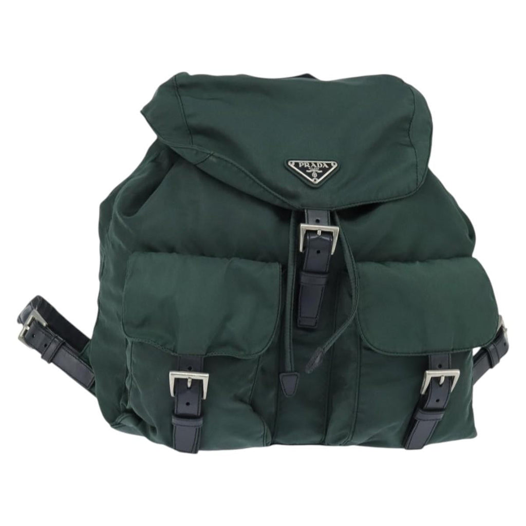 Prada Vela Double Front Pocket Backpack Tessuto With Saffiano Leather Khaki Nylon Backpack Bag (Pre-Owned)