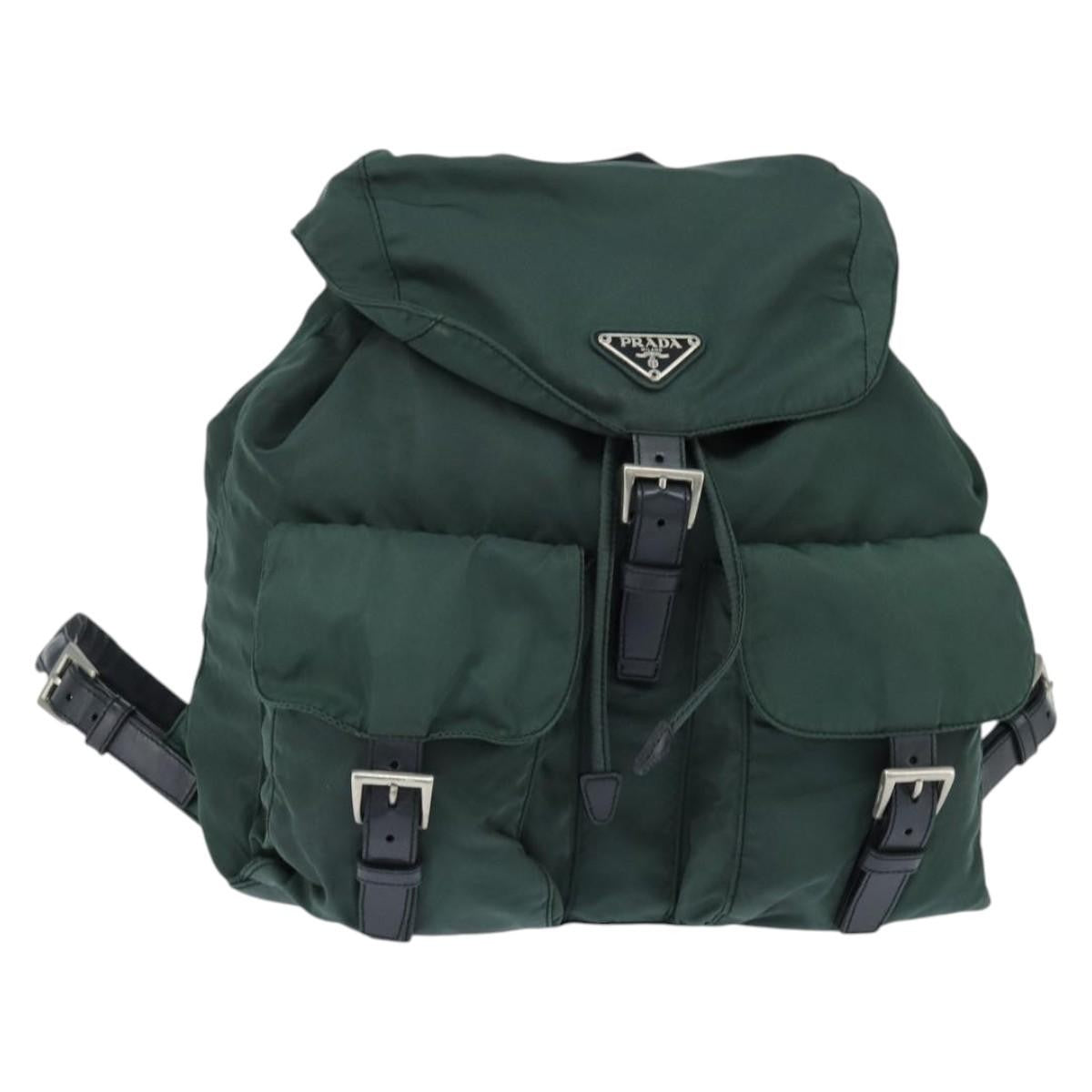 Prada Vela Double Front Pocket Backpack Tessuto With Saffiano Leather Khaki Nylon Backpack Bag (Pre-Owned)