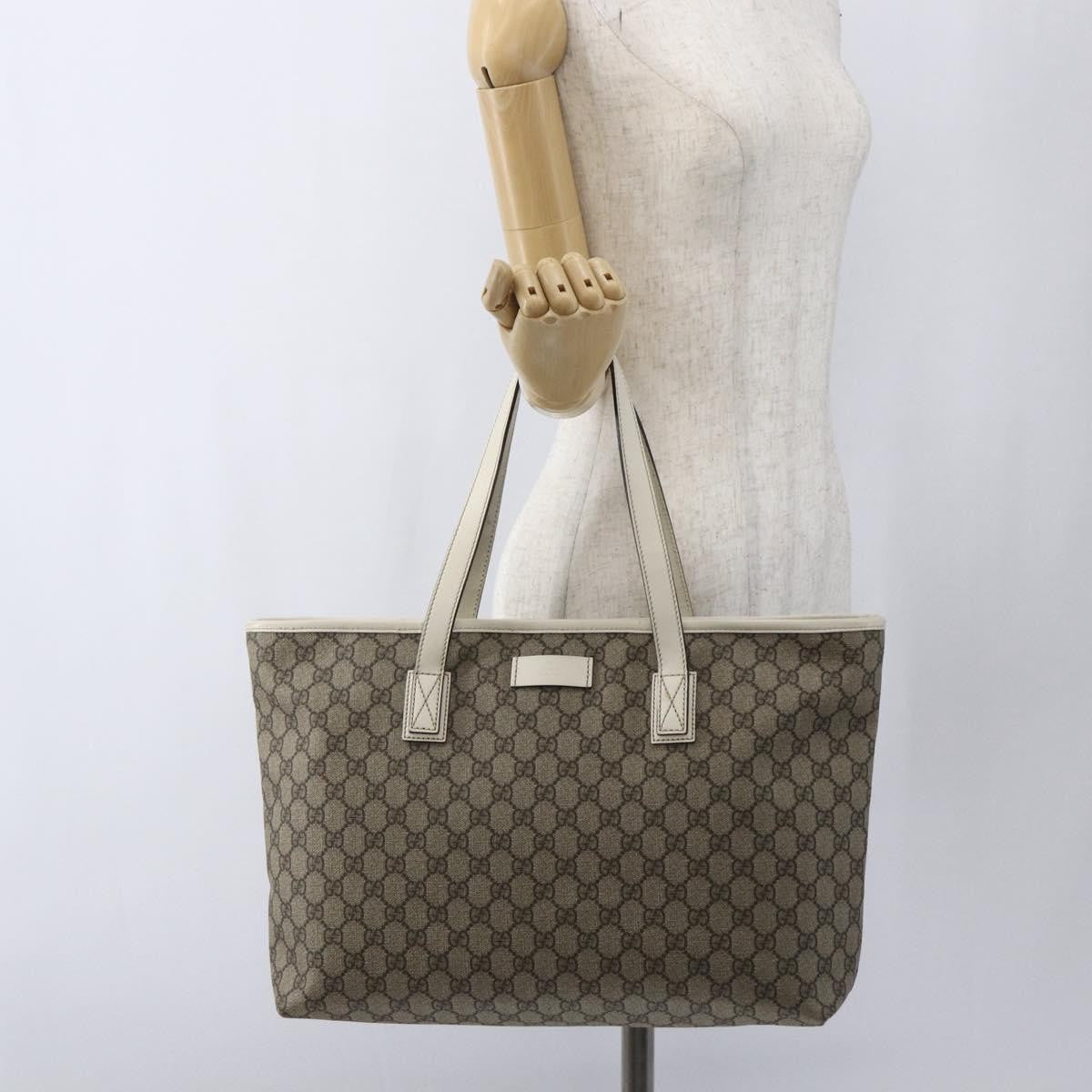 Gucci Plus Tote Gg Coated Canvas With Leather Beige Canvas Tote Bag Bag (Pre-Owned)