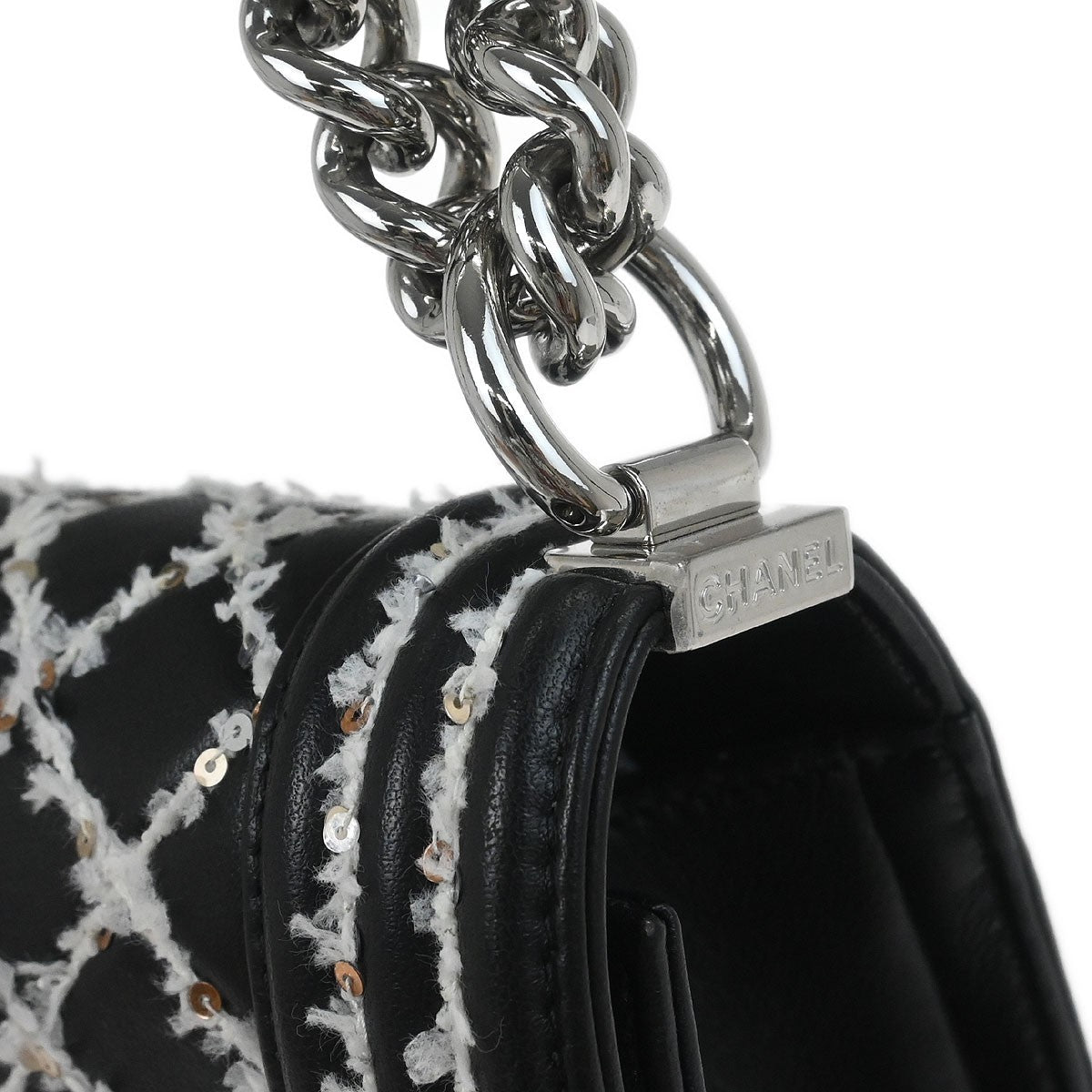 Chanel Boy Flap Bag Sequin Quilted Calfskin Black Leather Shoulder Bag Bag (Pre-Owned)
