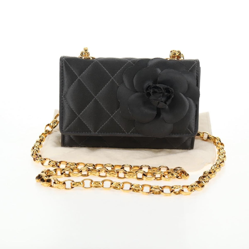 Chanel Vintage Camellia Flap Bag Satin Gray Satin Clutche & Pouche Bag (Pre-Owned)