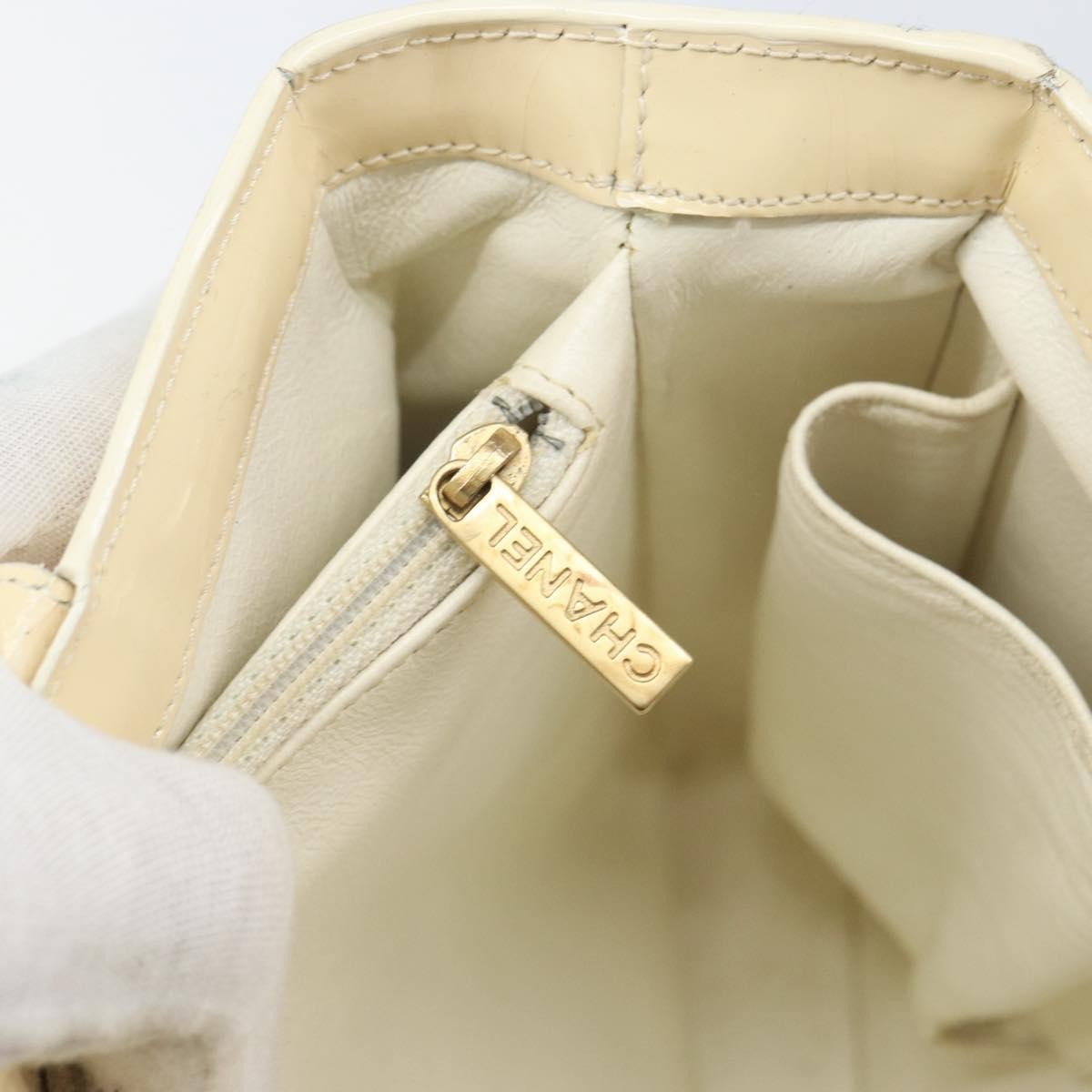 Chanel Vintage Embossed Logo Shoulder Bag Patent Beige Patent_Leather Tote Bag Bag (Pre-Owned)