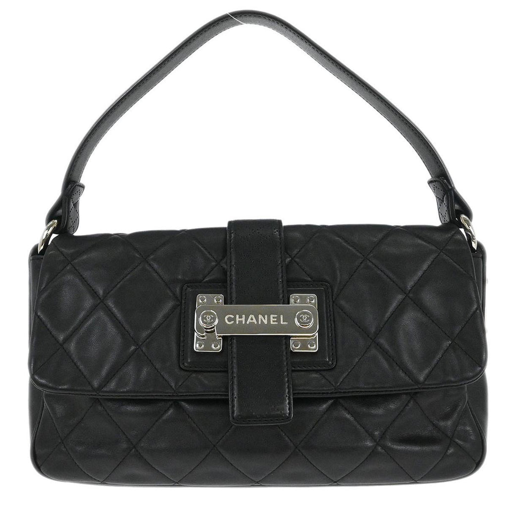 Chanel Door Latch Flap Shoulder Bag Quilted Leather Black Leather Handbag (Pre-Owned)