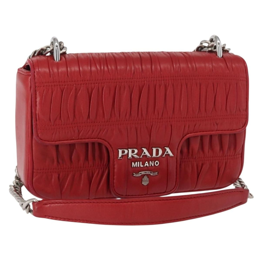 Prada Gaufre Chain Flap Shoulder Bag Nappa Leather Red Leather Shoulder Bag Bag (Pre-Owned)