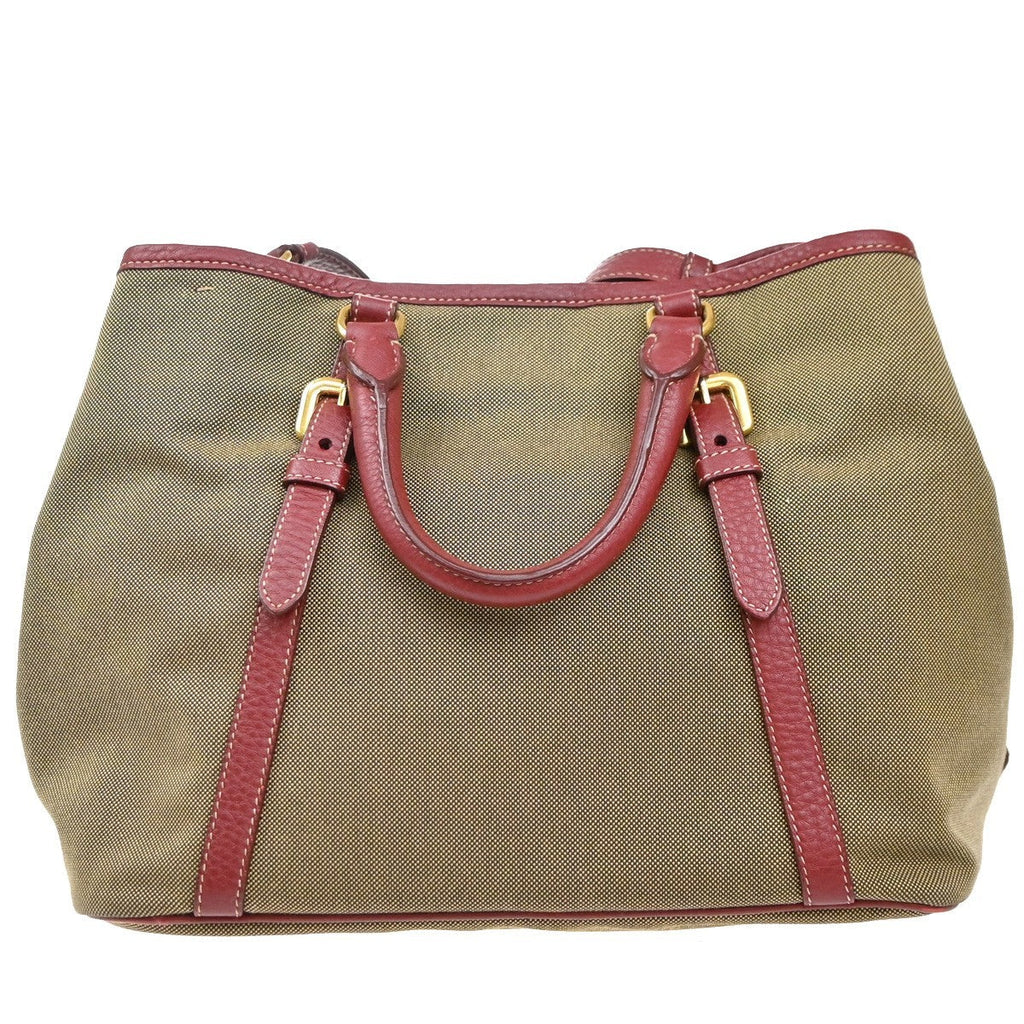 Prada Logo Convertible Tote Canvas With Leather Beige Canvas Tote Bag Bag (Pre-Owned)