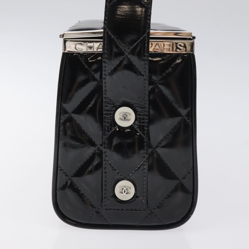 Chanel Vintage Metal Box Bag Quilted Patent Black Patent_Leather Handbag (Pre-Owned)