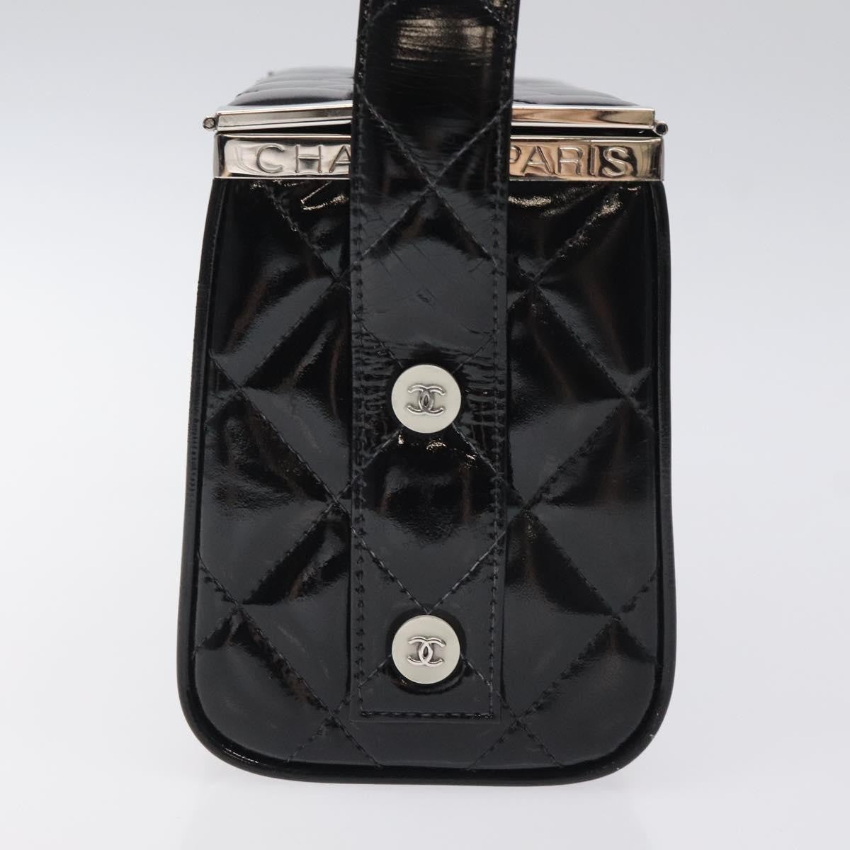 Chanel Vintage Metal Box Bag Quilted Patent Black Patent_Leather Handbag (Pre-Owned)