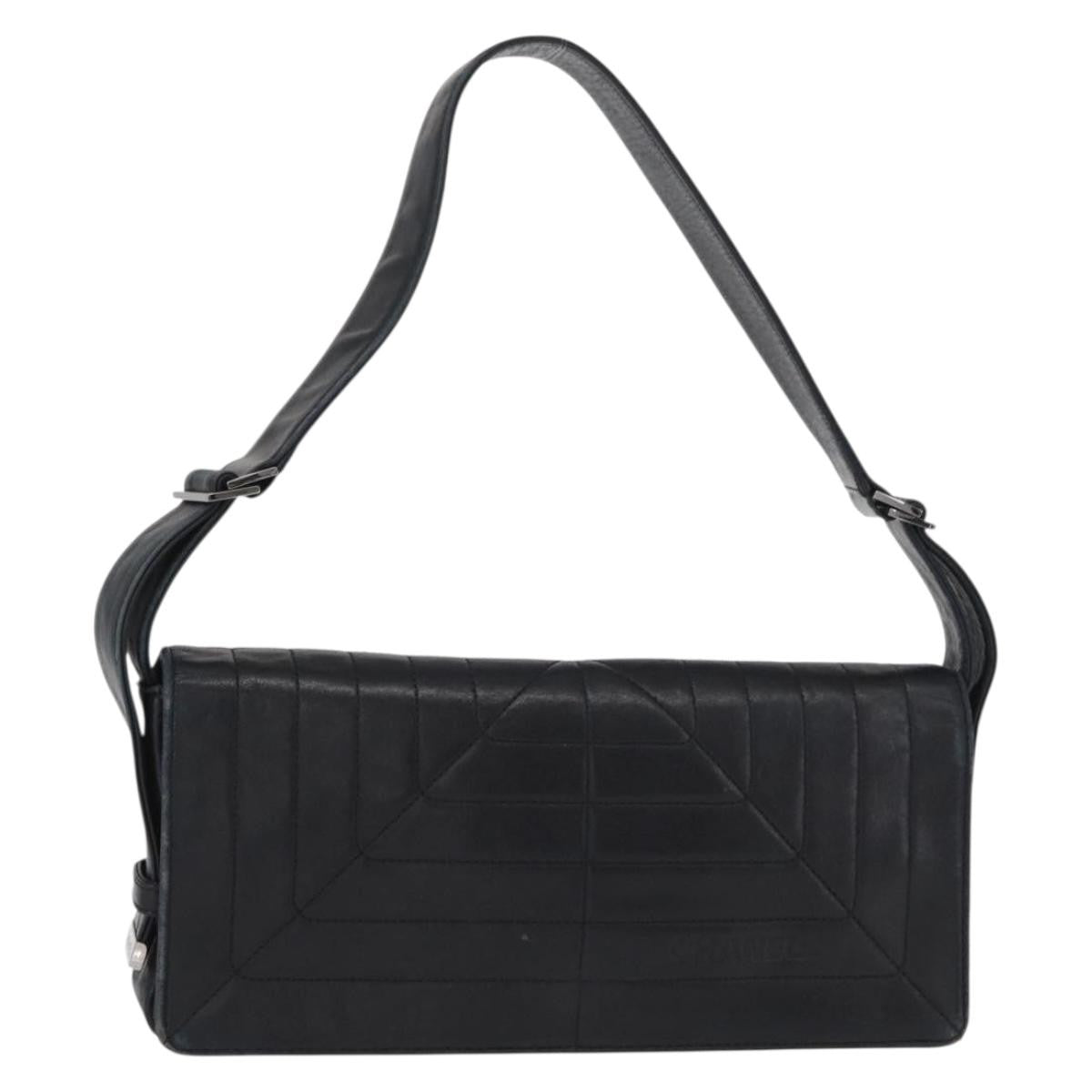 Chanel Vintage Shoulder Bag Leather Black Leather Shoulder Bag Bag (Pre-Owned)