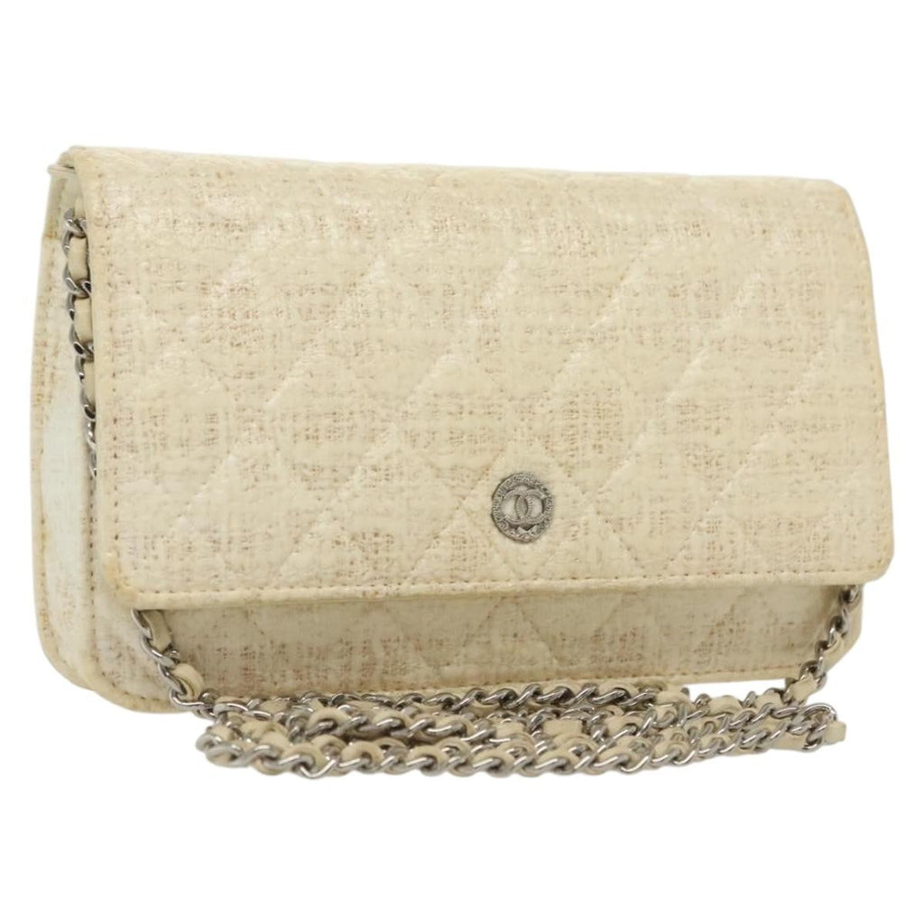 Chanel Wallet On Chain Tweed White Tweed Shoulder Bag Bag (Pre-Owned)