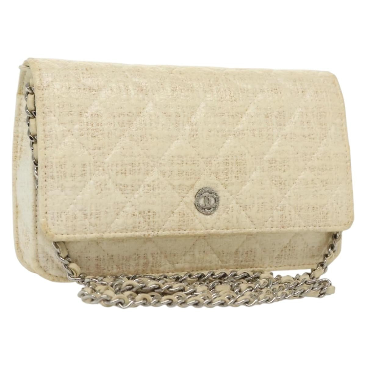 Chanel Wallet On Chain Tweed White Tweed Shoulder Bag Bag (Pre-Owned)