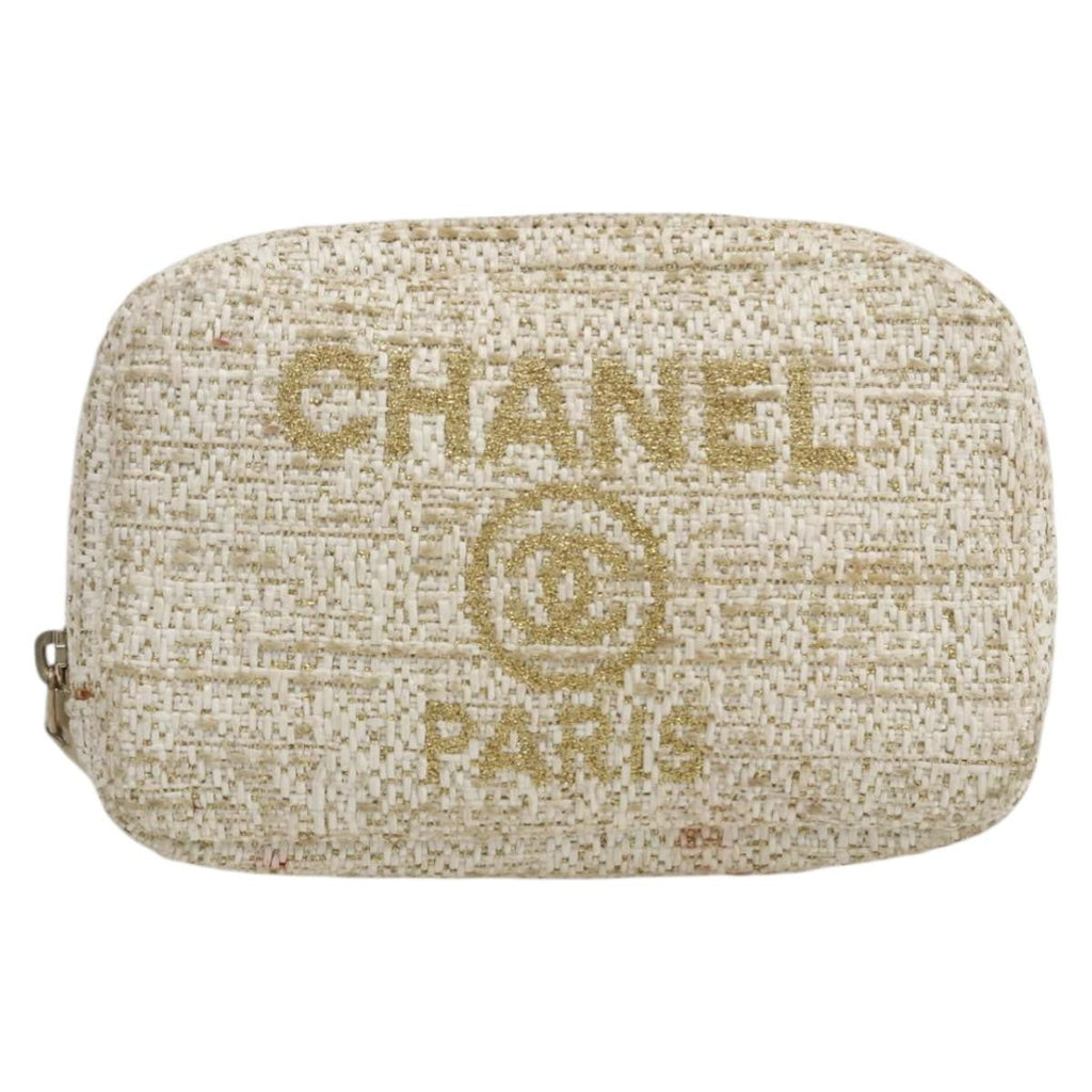 Chanel Deauville Curvy Cosmetic Pouch Tweed Gold Tweed Clutche & Pouche Bag (Pre-Owned)