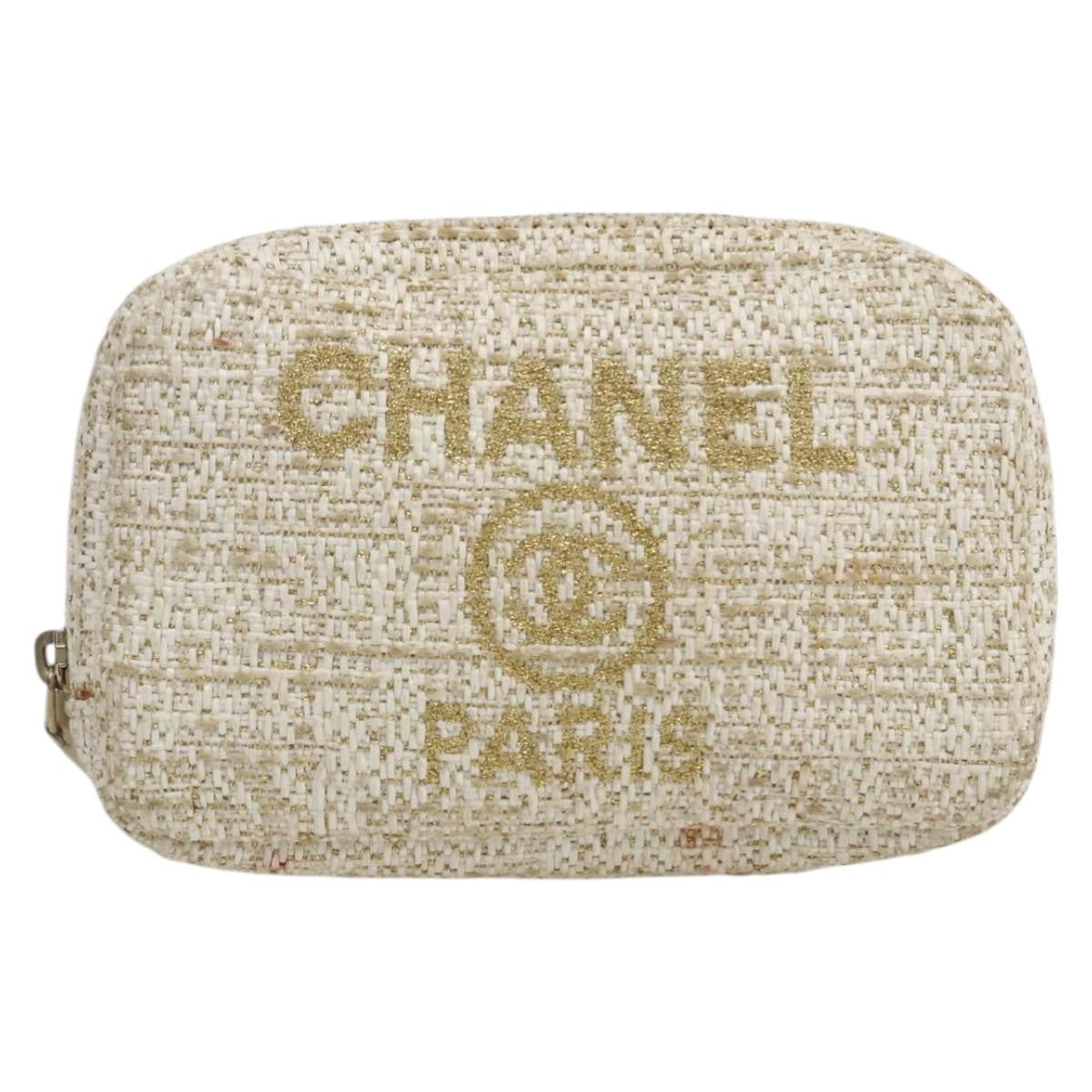 Chanel Deauville Curvy Cosmetic Pouch Tweed Gold Tweed Clutche & Pouche Bag (Pre-Owned)