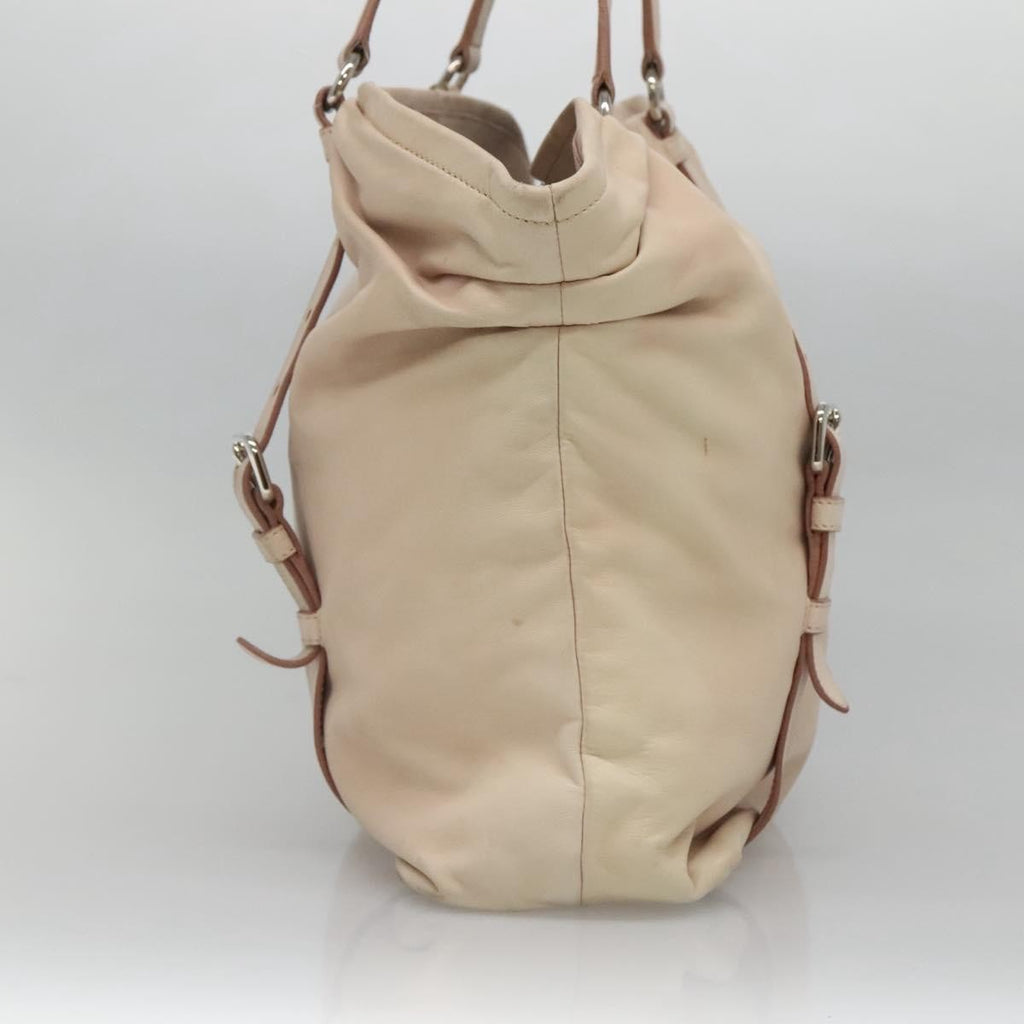 Prada Buckle Strap Shoulder Bag Leather Beige Leather Shoulder Bag Bag (Pre-Owned)