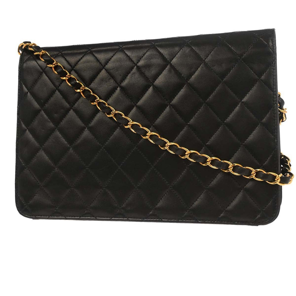 Chanel Flap Shoulder Bag Quilted Lambskin Black Leather Handbag (Pre-Owned)