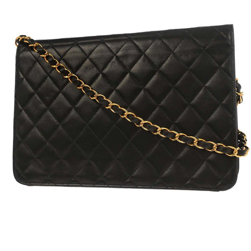 Chanel Flap Shoulder Bag Quilted Lambskin Black Leather Handbag (Pre-Owned)