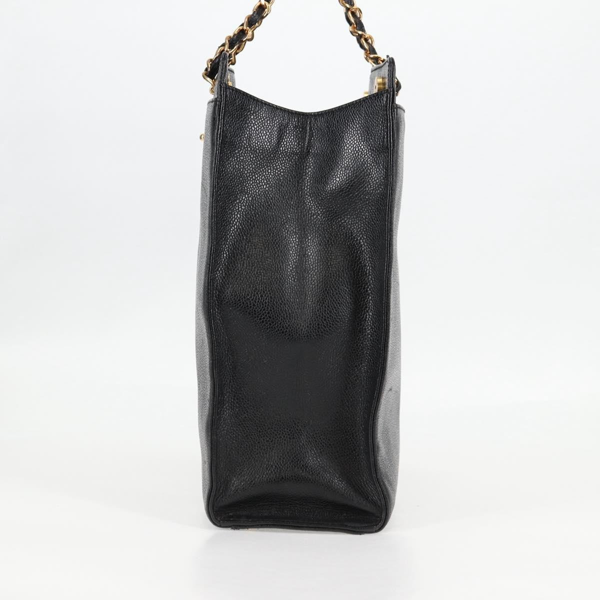 Chanel Vintage Cc Lock Pocket Chain Tote Caviar Black Leather Tote Bag Bag (Pre-Owned)