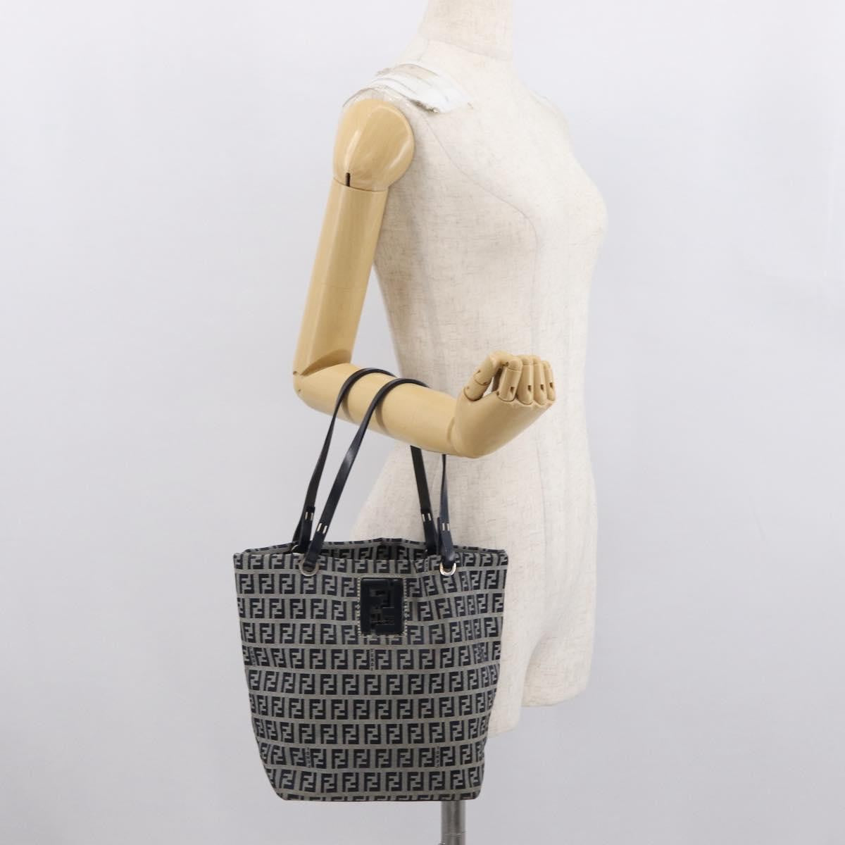 Fendi Shopping Tote Zucchino Canvas Navy Canvas Tote Bag Bag (Pre-Owned)
