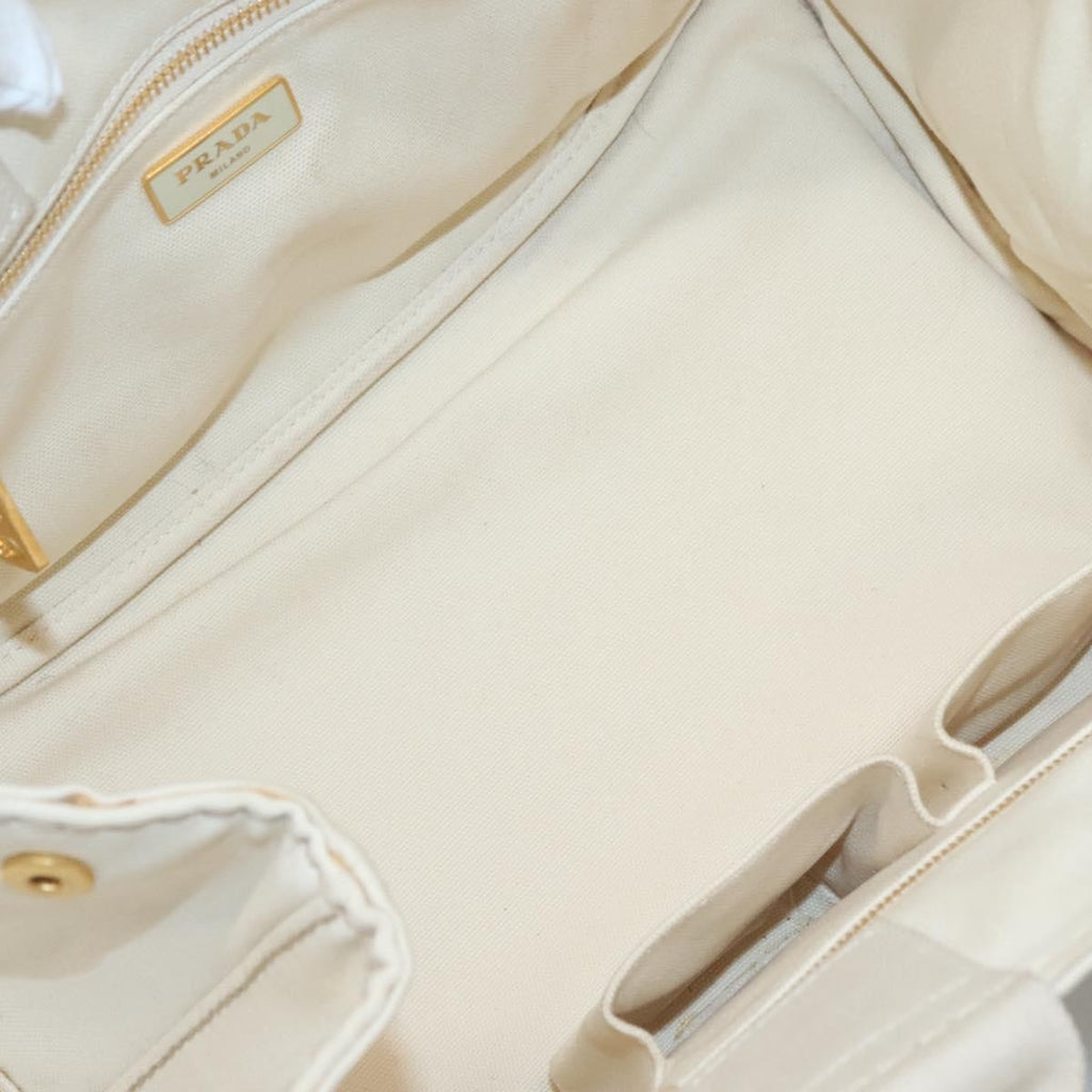 Prada Canapa Tote Canvas White Canvas Tote Bag Bag (Pre-Owned)
