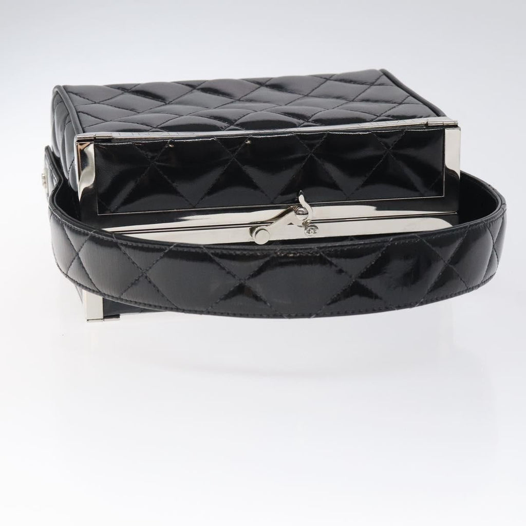 Chanel Vintage Metal Box Bag Quilted Patent Black Patent_Leather Handbag (Pre-Owned)