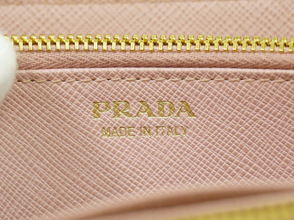 Prada Bow Zip Around Wallet Saffiano Leather Pink Leather Wallets Accessory (Pre-Owned)