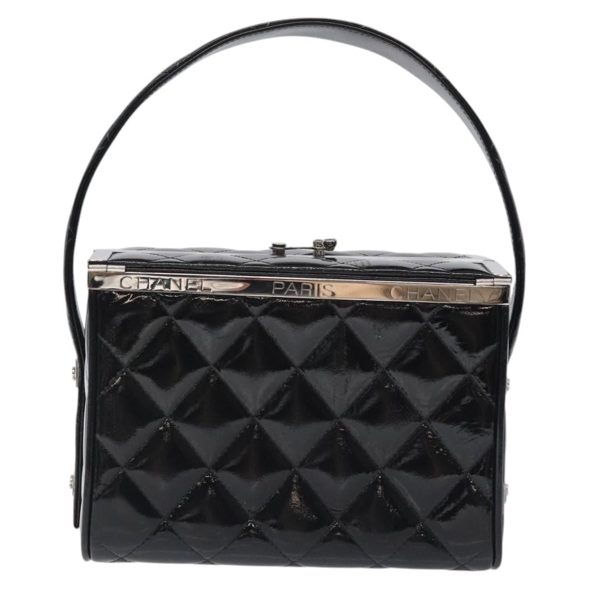 Chanel Vintage Metal Box Bag Quilted Patent Black Patent_Leather Handbag (Pre-Owned)