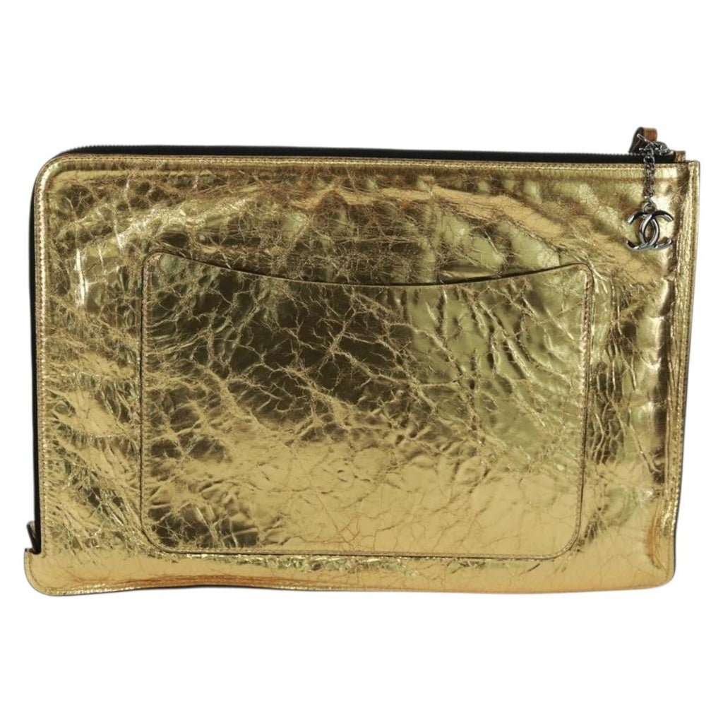 Chanel Feminine Pouch Crinkled Leather Gold Leather Clutche & Pouche Bag (Pre-Owned)