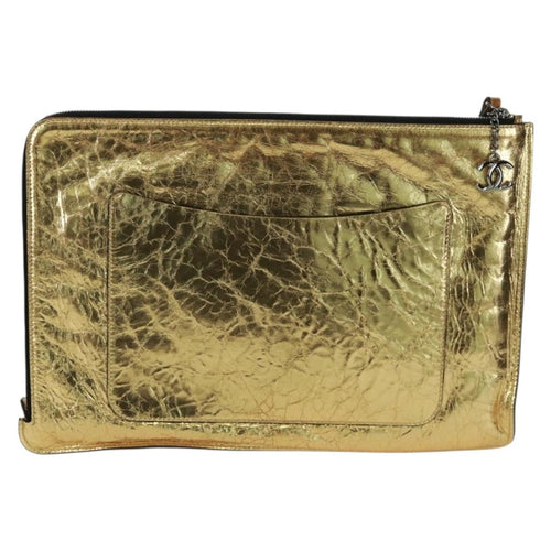 Chanel Feminine Pouch Crinkled Leather Gold Leather Clutche & Pouche Bag (Pre-Owned)