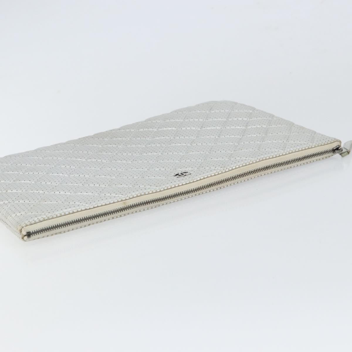 Chanel O Case Clutch Quilted Perforated Lambskin Silver Leather Clutche & Pouche Bag (Pre-Owned)