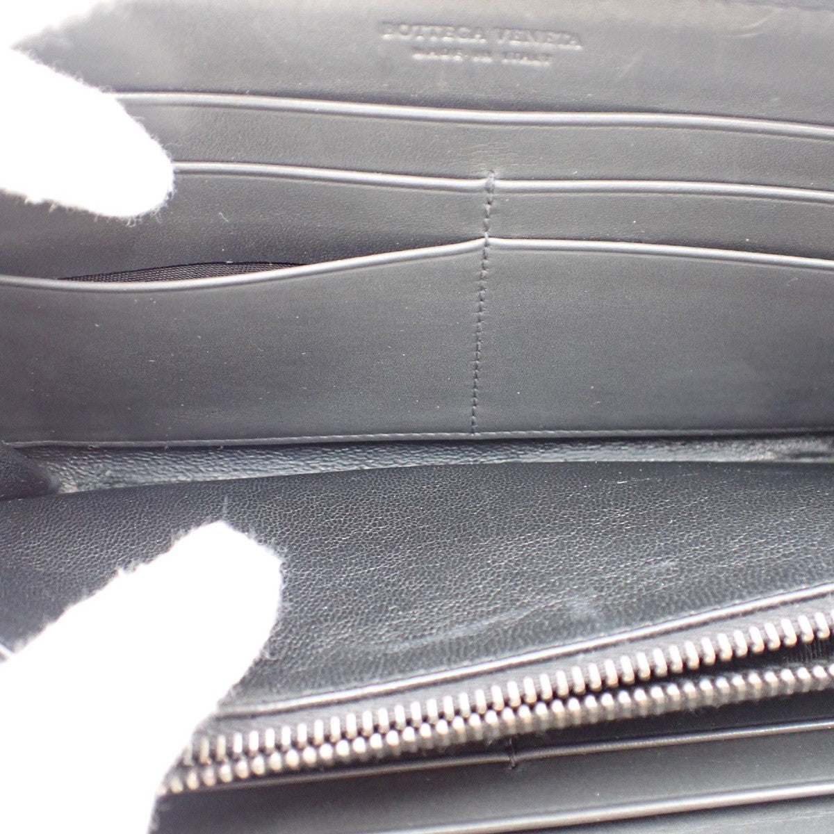 Bottega Veneta Intrecciato Long Zip  Wallet Leather Black Leather Wallets Accessory (Pre-Owned)