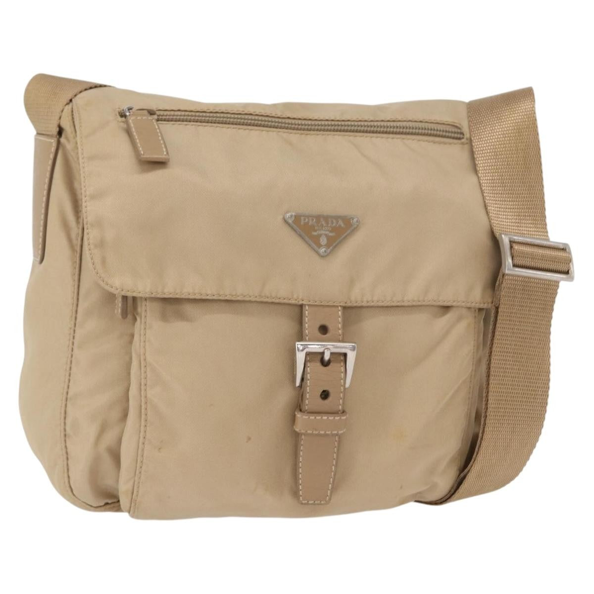 Prada Buckle Messenger Bag Tessuto Beige Nylon Shoulder Bag Bag (Pre-Owned)