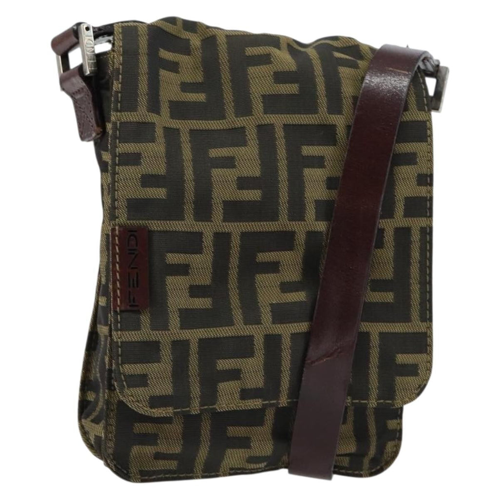 Fendi Flat Messenger Bag Zucca Canvas Brown Canvas Shoulder Bag Bag (Pre-Owned)