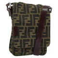 Fendi Flat Messenger Bag Zucca Canvas Brown Canvas Shoulder Bag Bag (Pre-Owned)