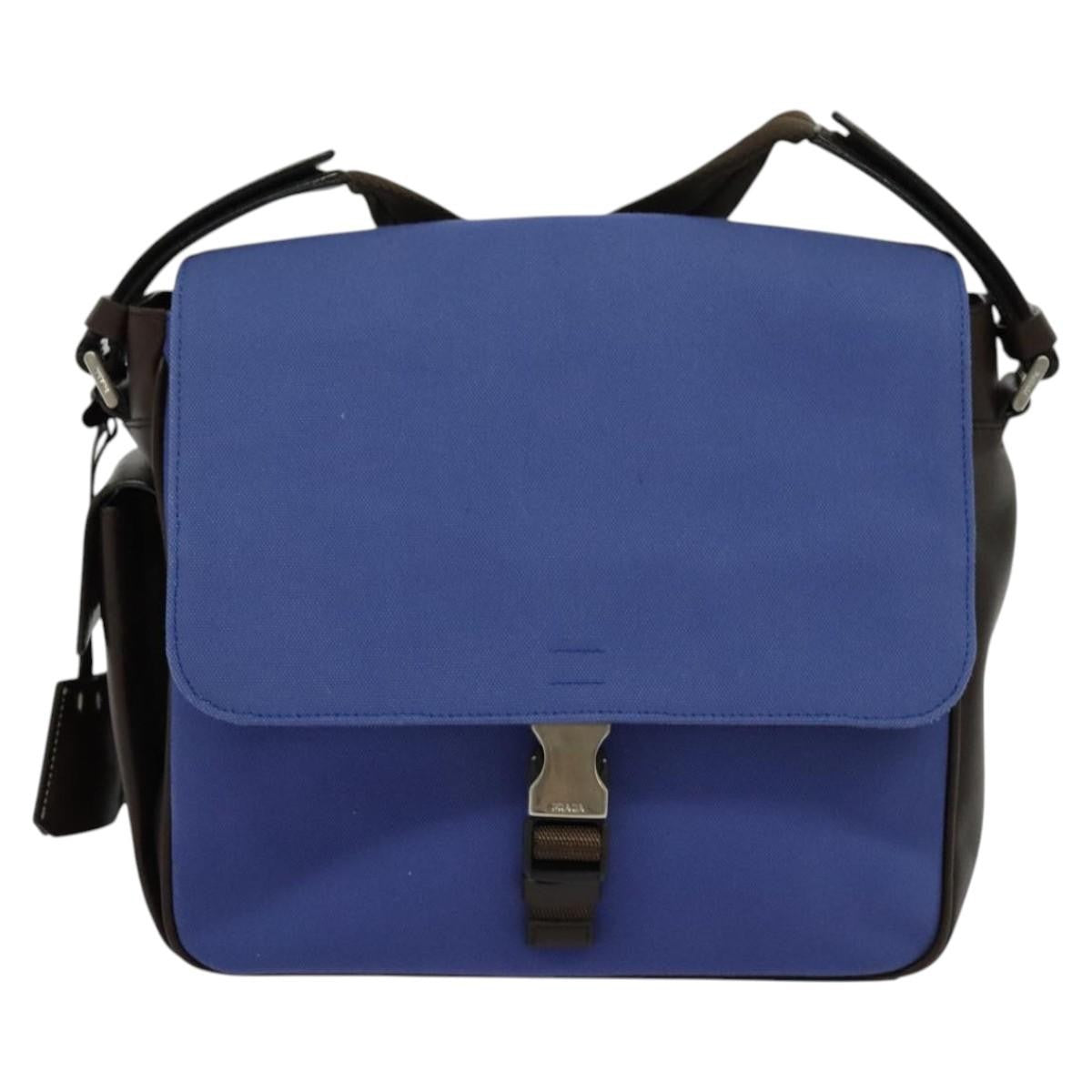 Prada Impunturato Buckle Flap Messenger Bag Canvas Blue Canvas Shoulder Bag Bag (Pre-Owned)